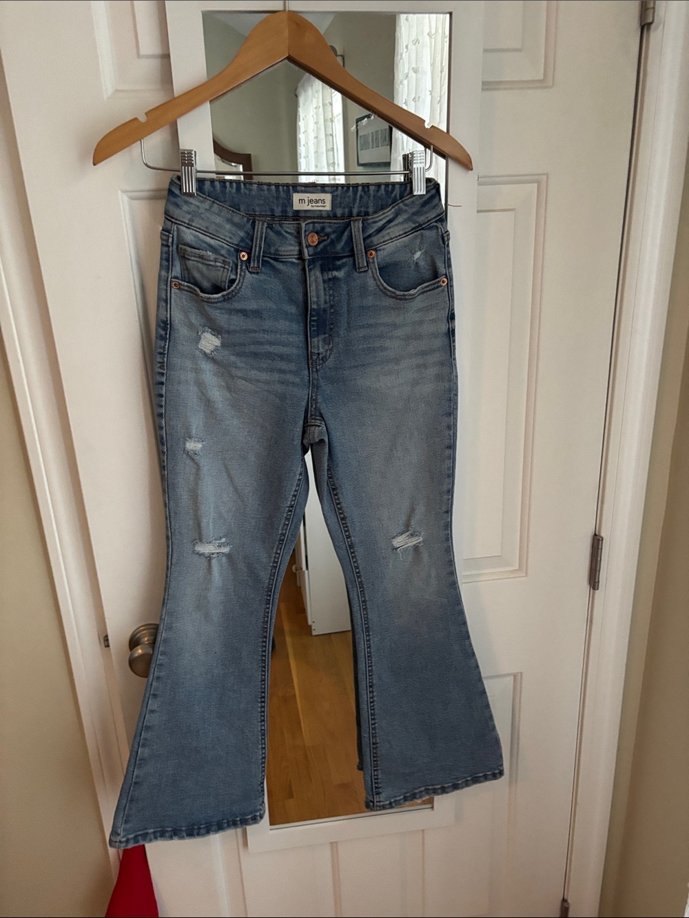 NWOT Maurices Light Blue Distressed Flare Jeans X short